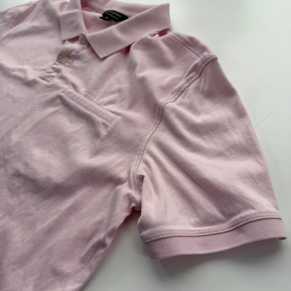 BANANA REPUBLIC Luxe Touch Pip Pink Oxford Polo Short Sleeve Shirt‎ Mens Medium